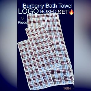 NEW🔥Burberry LOGO Embroidered 100% Cotton Bath Towel 3 piece🔥GIFT BOXED SET🔥